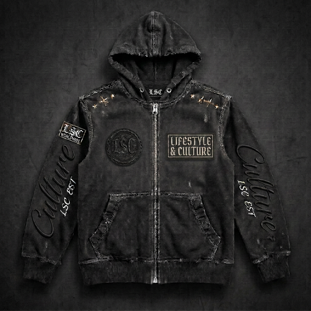 LSC Culture Crest Zip Hoodie / Washed Black